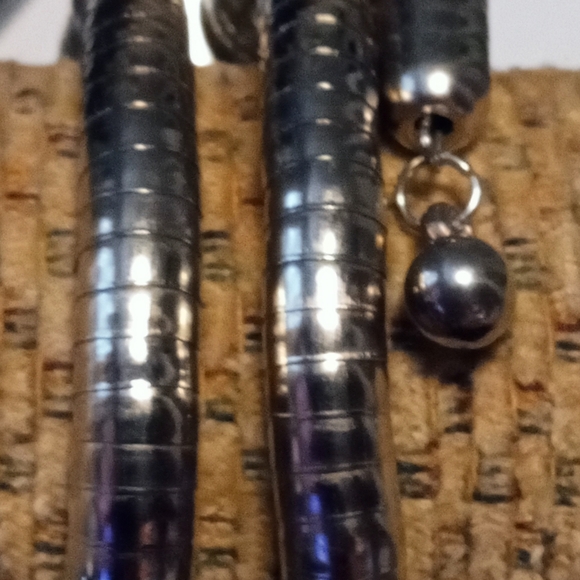 Vintage Bohemian Blue Cubed Big Silver Coil Wrap Around Dangle Bangle Bracelet - Picture 10 of 12